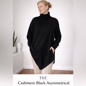 TSE Cashmere Black Asymmetrical Turtleneck Sweater 88% Cashmere 12% Silk, Size S